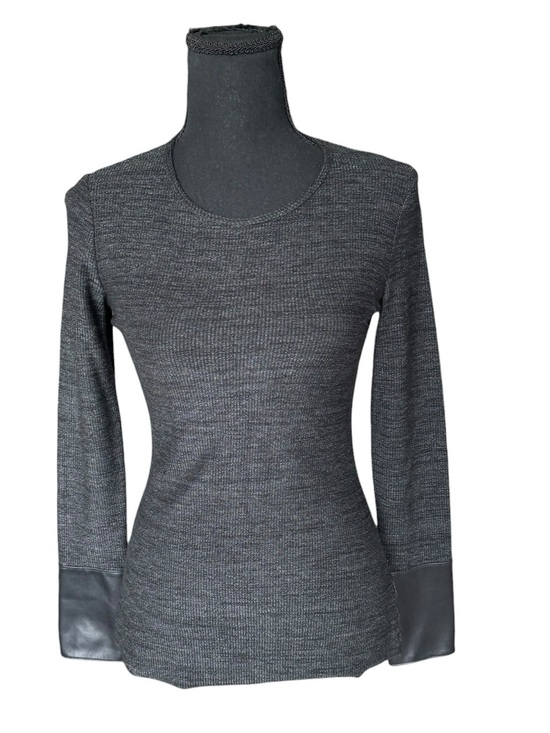 Bailey 44 Tops - Bailey 44 Gray Knit Top Faux Leather Cuff Sleeves XS Made in USA Minimalist BB34